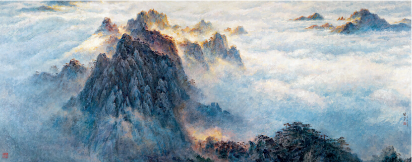 冯建亲油画  《魅力黄山之神奇的光》