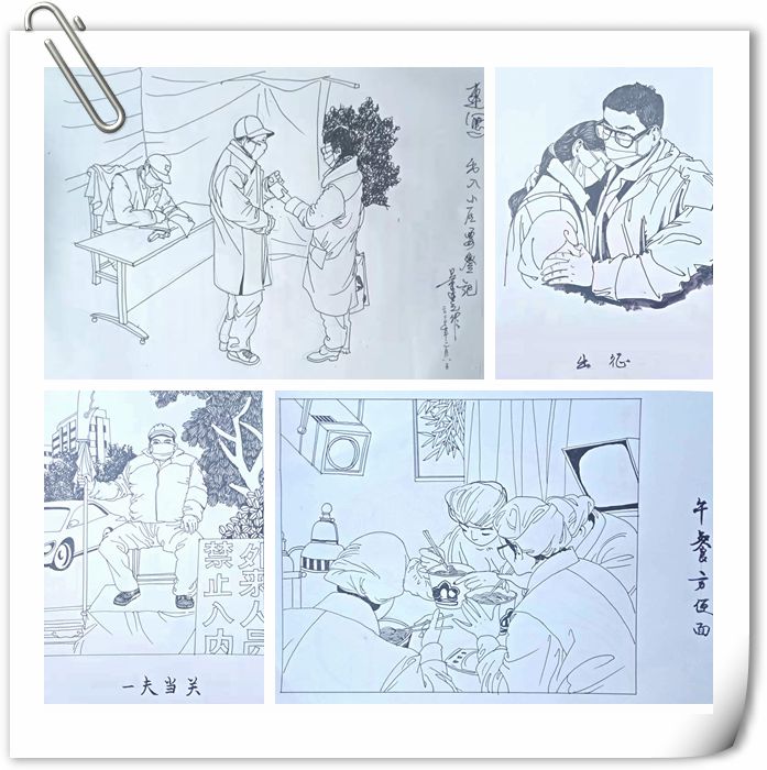 《抗疫连环画》  董连元  画水彩《一线》  洪建军  画本版作品由临安