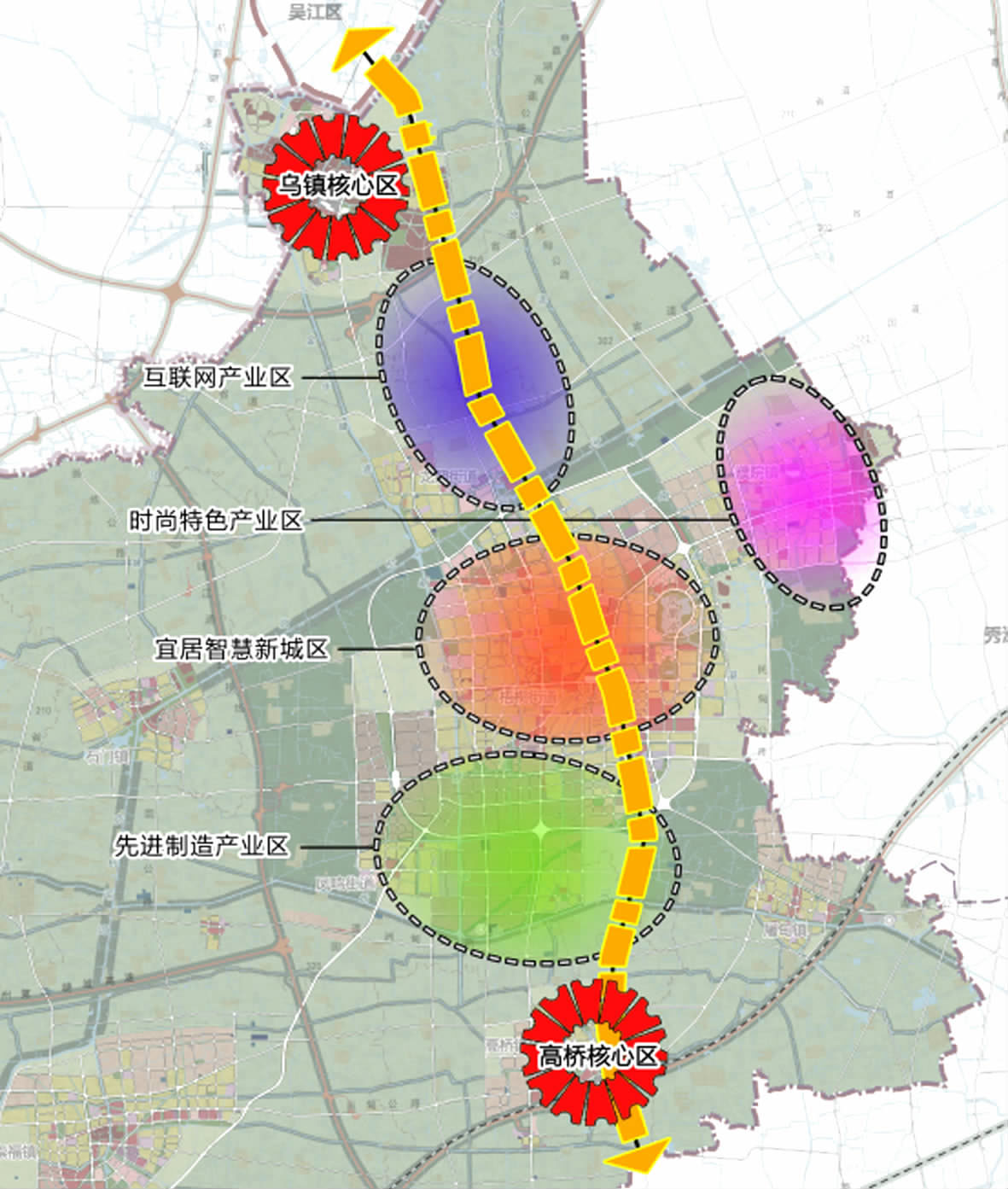 乌镇大道沿线区域总体架构示意图.