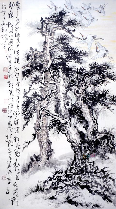 张高澄,徐宇升,梅真君松鹤长青图梅真君王乔控鹤图桐柏秋实画展现场