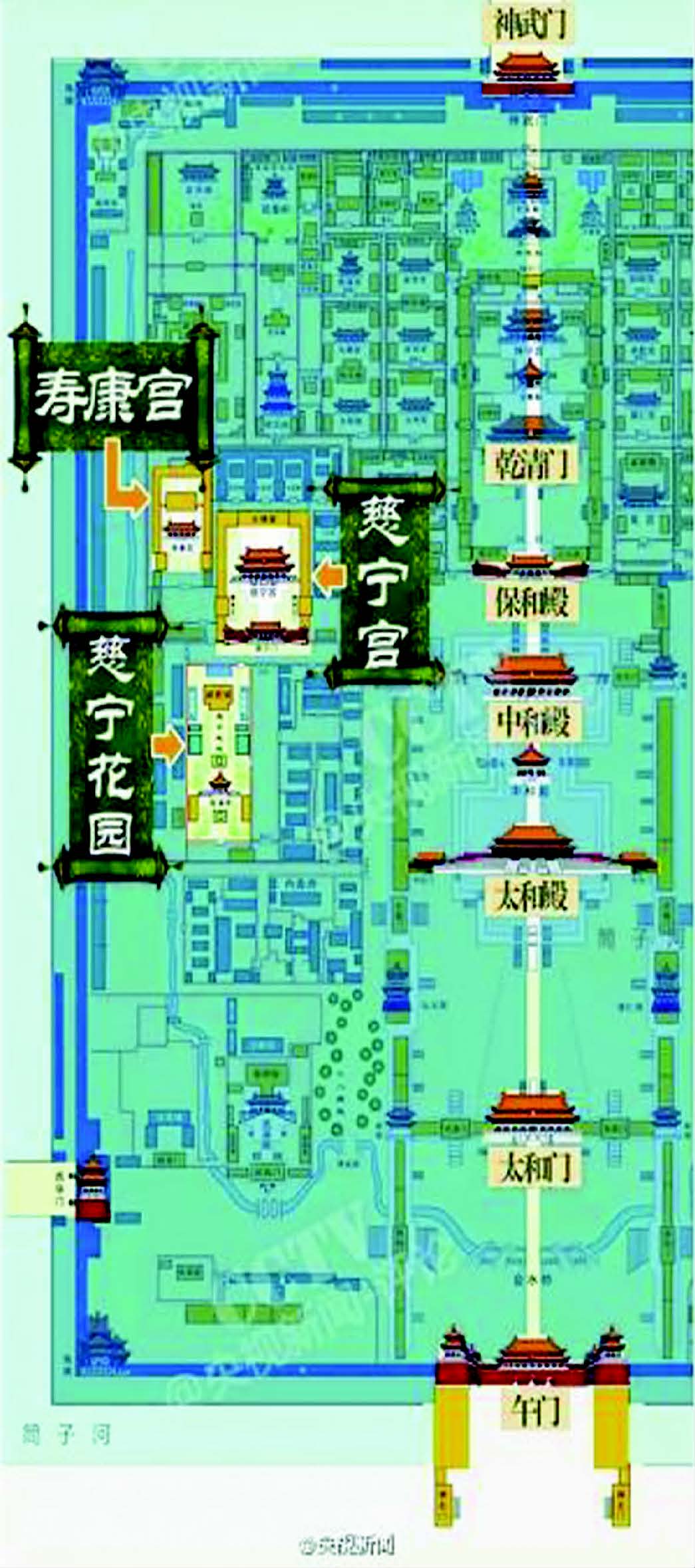 包括故宫唯一的民国建筑宝蕴楼,太后寝宫慈宁宫,午门及雁翅楼,还可以