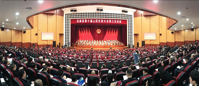 25日上午,在苍南县十届人大三次会议上,苍南县县长郑建忠作政府