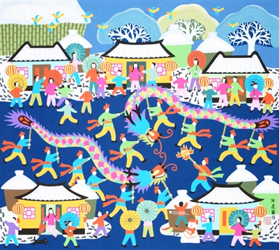 金山农民画作《大年初一闹新春》