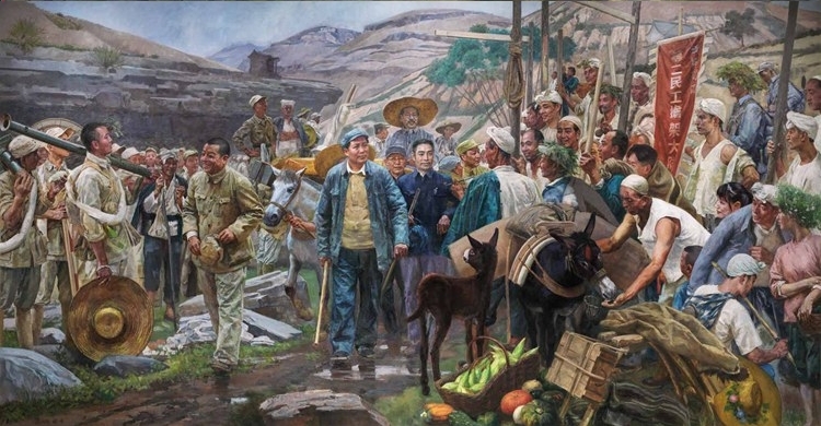 《转战陕北》高天雄,胡冰油画 300cm×580cm《秋收起义》孙向阳油画
