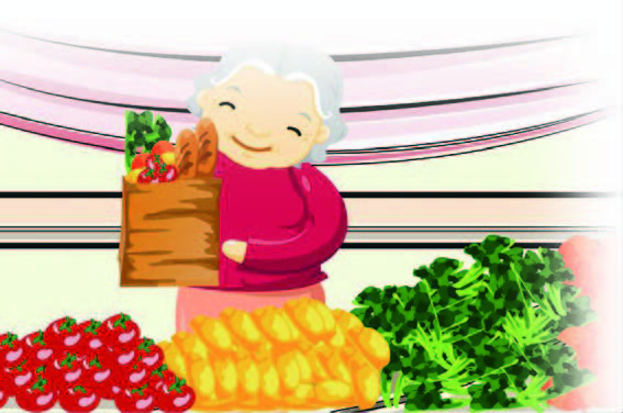 卡通奶奶买菜图片
